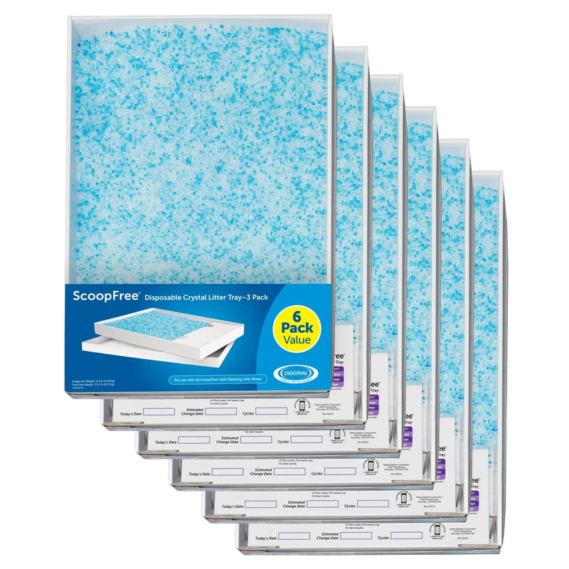 ScoopFree Complete Replacement Blue Crystal Litter Tray-- 6-Pack Easy Cleanup with Disposable Tray Includes Leak Protection and Low Tracking Litter I2