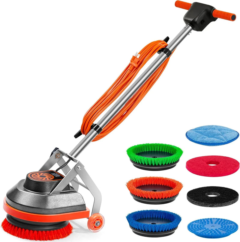 Commercial Floor Scrubber Machine with Brushes and Pads, Heavy Duty Floor Buffer Polisher and Cleaner- Deep Cleaning Tile and Grout, Hardwood Floors and Carpets without Getting on Hands and Knees B8