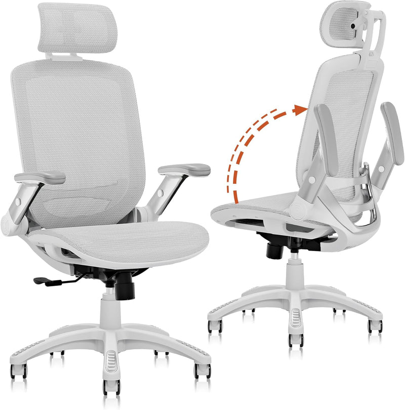 Ergonomic Office Chair, High Back Home Desk Chair with Headrest, Flip-Up Arms, 90-120° Tilt Lock and Wide Cushion, Big and Tall Mesh Chairs for Man Woman, Black Task Chair T4