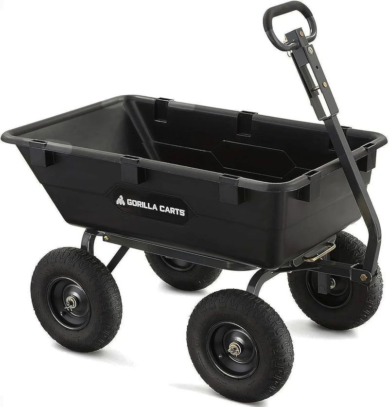 Heavy Duty Poly Utility Dump Wagon Garden Cart w/Pneumatic Tires, 6 Cu Ft - 1200 lb Capacity Outdoor Wheelbarrow for Yard, Landscaping & Gardening, Lawn Tractor or ATV Towable-Gorilla Carts C2