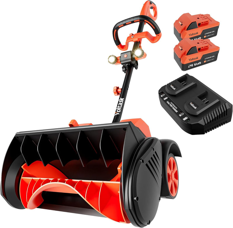 Cordless Snow Shovel with Wheels, 48V | 16-Inch | 4-Ah Brushless Cordless Snow Blower, Battery Snow Blower with Directional Plate & LED Lights (2 * 24V Battery & Dual Quick Charger Included) A0