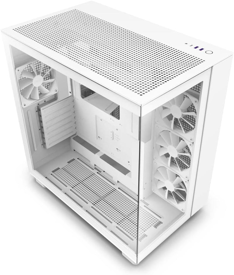 H9 Flow Dual-Chamber ATX Mid-Tower PC Gaming Case – High-Airflow Perforated Top Panel – Tempered Glass Front & Side Panels – 360mm Radiator Support – Cable Management – White D4