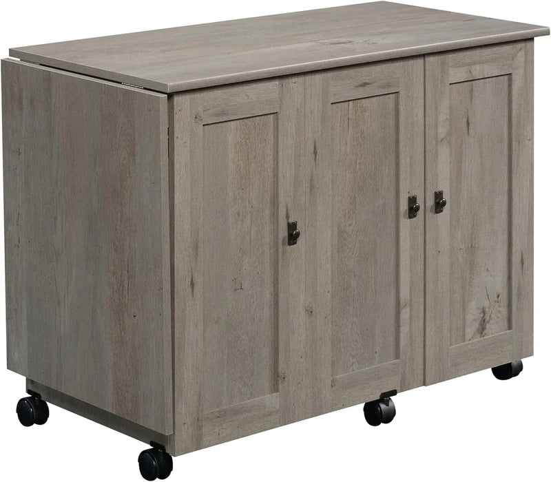 Craft Cart Storage Cabinet, Rolling Sewing Table with Expandable Top, Mystic Oak H8