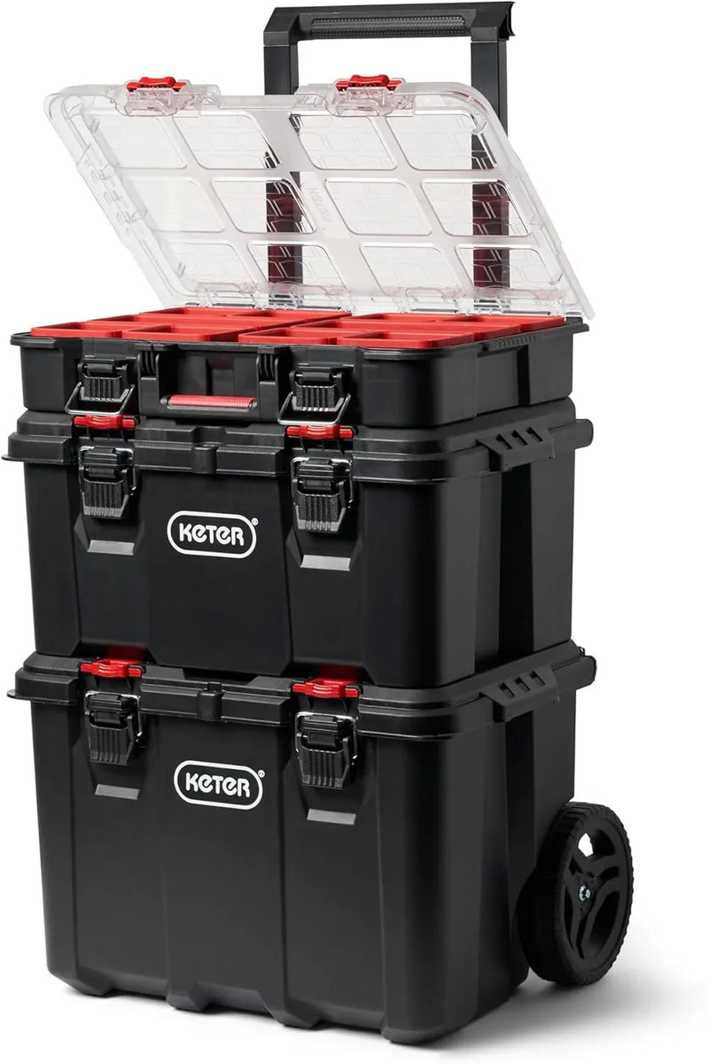 Stack-n-Roll Modular Tools Organizer for Garage Storage and DIY, 3 Piece Resin Rolling Tool Box System for Small Parts R4