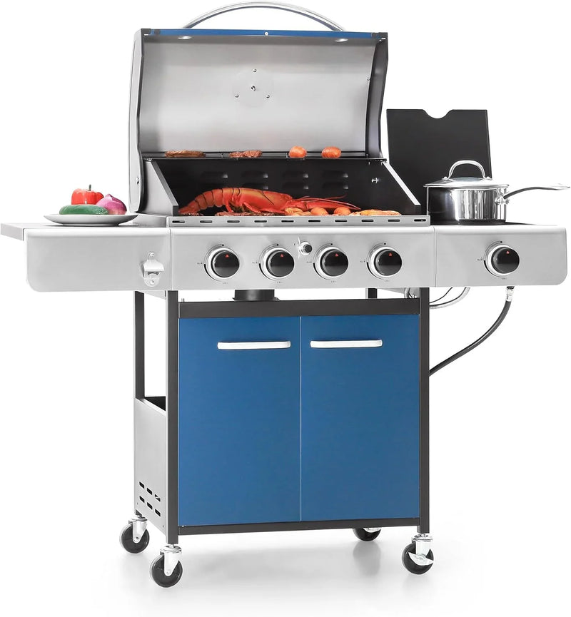 Burner Propane Gas BBQ Grill with Side Burner & Porcelain-Enameled Cast Iron Grates, 42,000 BTU Output Stainless Steel Grill for Outdoor Cooking Kitchen and Patio Backyard Barbecue-Captiva O2