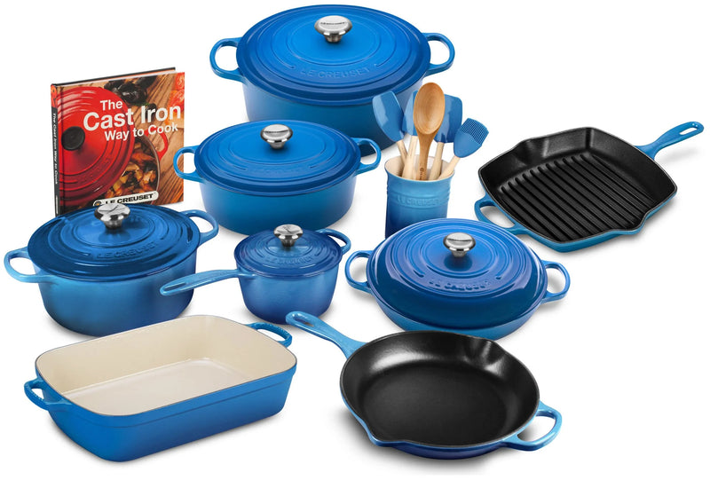 20-piece Signature Cast Iron Cookware Set,10.25 Skillet,1.75-quart Saucepan with Lid I4