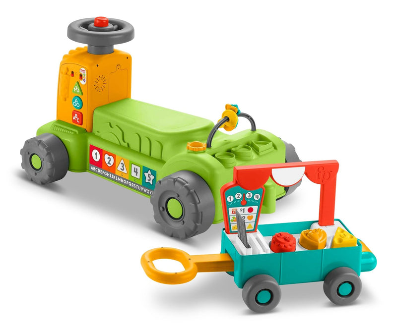 Fisher-Price Laugh & Learn 4-in-1 Farm to Market Tractor Ride-On Learning Toy for Baby & Toddlers J9
