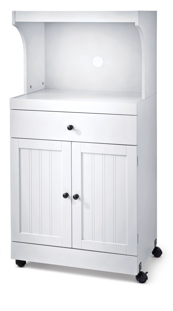 For Living 2-Door 1-Drawer Microwave Cart/Stand Kitchen Storage Cabinet With Wheels, White J4