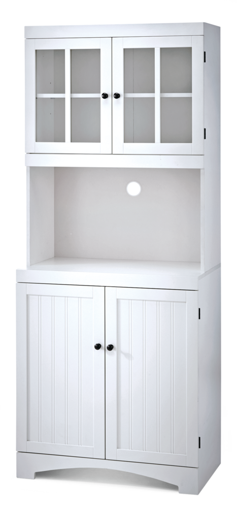 For Living 4-Door Open Shelf Freestanding Kitchen Pantry Storage Cabinet, Cream U0