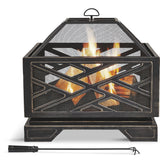 For Living Lawrence Steel Outdoor Wood Burning Fire Pit with Fireplace Poker, 25 x 25 x 26-in
