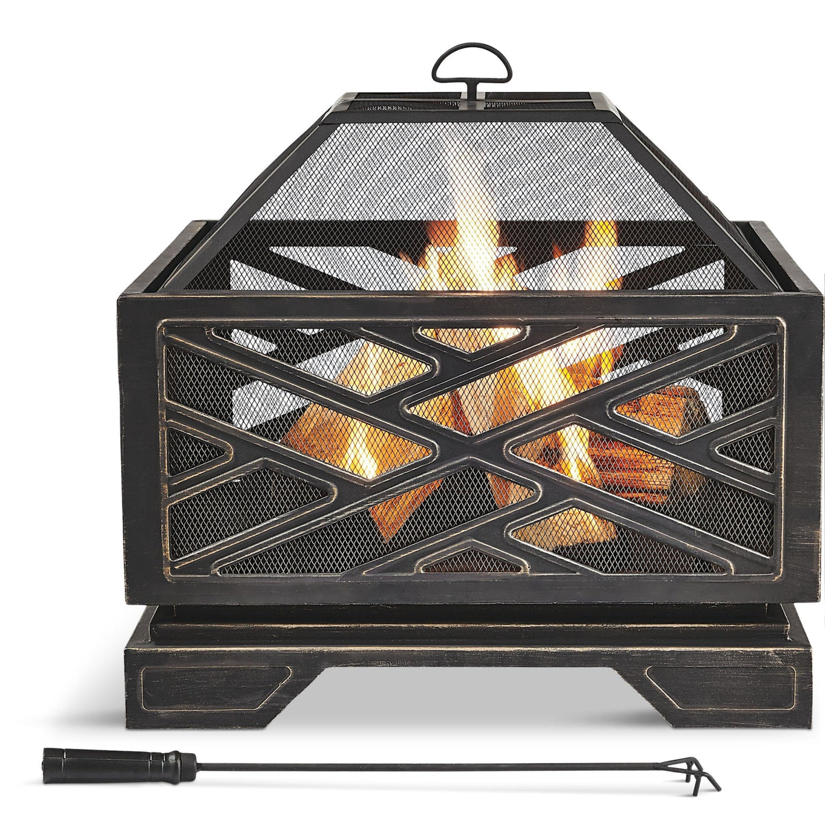 For Living Lawrence Steel Outdoor Wood Burning Fire Pit with Fireplace Poker, 25 x 25 x 26-in