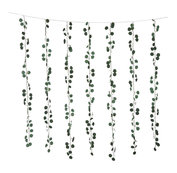For Living Outdoor 12-Strand Warm White LED Curtain String Lights with Eucalyptus Leaves, 11.48-ft U0