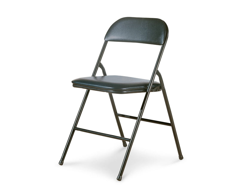 For Living Portable Vinyl Upholstered & Padded Metal Folding Chair, Black O2