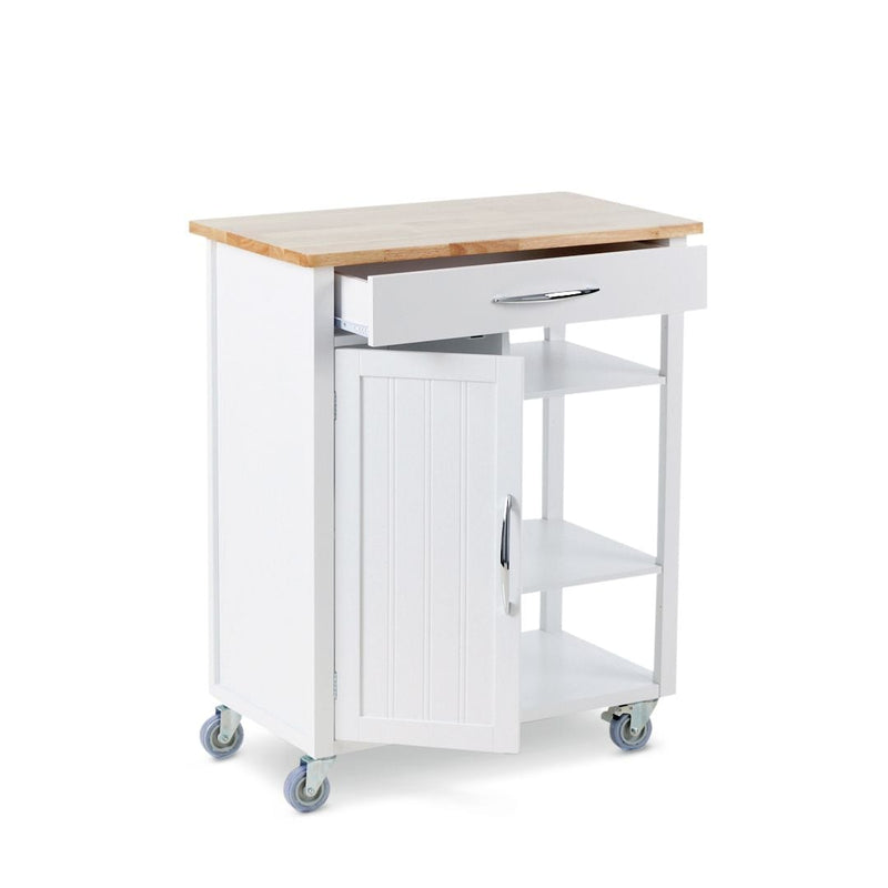 For Living Wood Top Kitchen Utility Storage Cart/Island With Locking Wheels, White E5