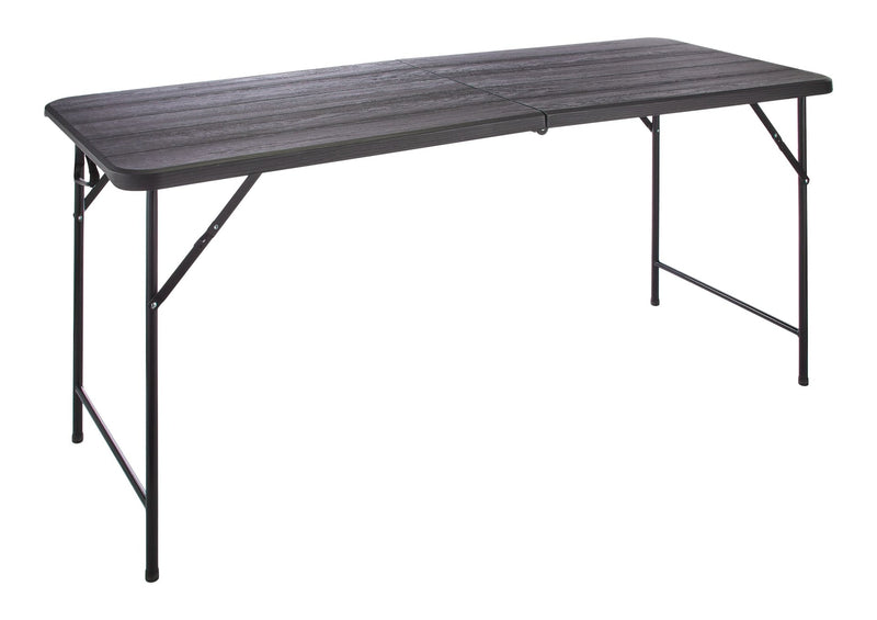 For Living Woodgrain Folding Table, Plastic/Steel, Black, 6-ft T2