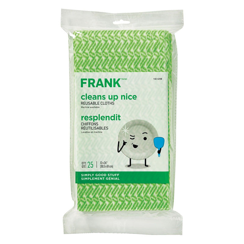 FRANK All-Purpose Machine Washable Cleaning Cloths, Green, 25-pk M6