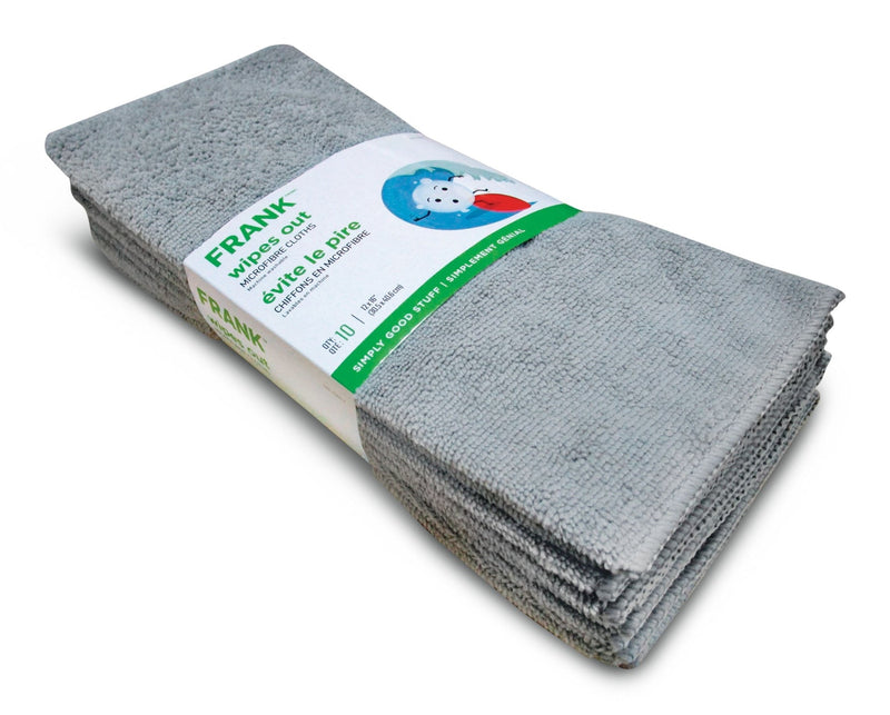 FRANK All-Purpose Machine Washable Microfibre Cloths, Grey, 10-pk D8