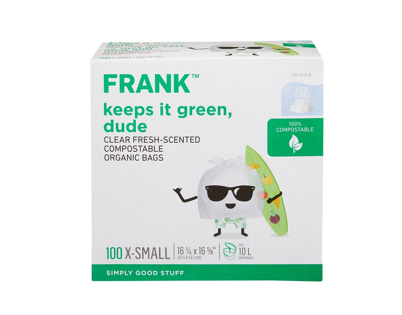FRANK Extra-Small Organic Fresh-Scented Compostable Food Waste Bags, 100-pk, Clear, 10-L V3