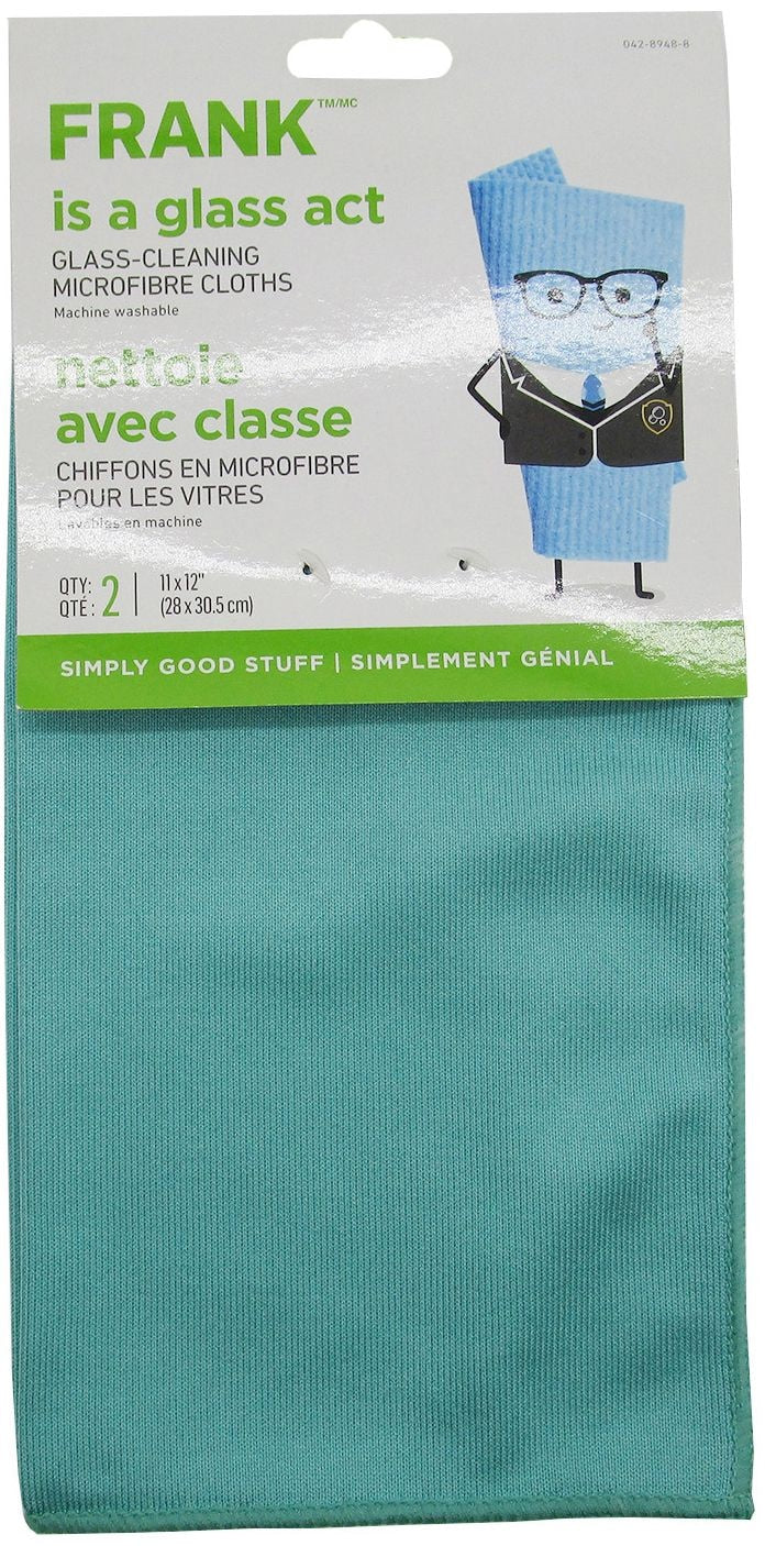 FRANK Glass Cleaning Machine Washable Microfibre Cloths, Blue, 2-pk D0