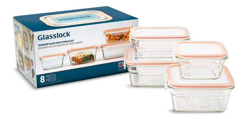 Glasslock Glass Food Storage Container Set with Leakproof Lids, 4 Count K1