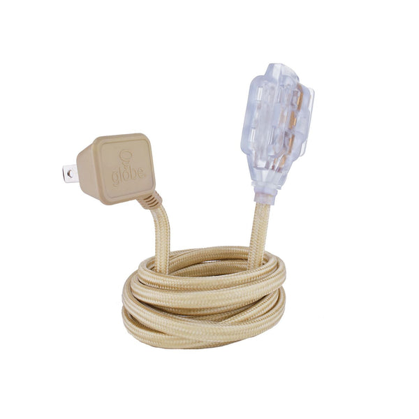 Globe 9-ft 16/2 Fabric Extension Cord, Right Angle Plug, 3 Outlets, Gold Q4