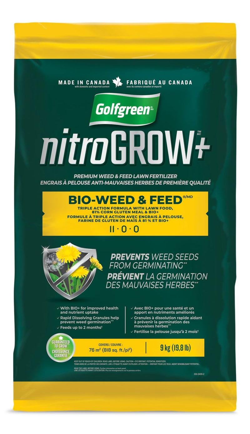 Golfgreen Nitrogrow+ Bio-Weed & Feed Lawn Fertilizer, 11-00-00, 9-kg B5