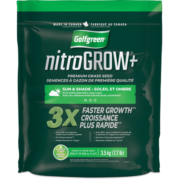 Golfgreen Nitrogrow+ Premium Nitrogen Enriched Sun and Shade Grass Seed with Fertilizer, 14-0-0, 3.5kg A7