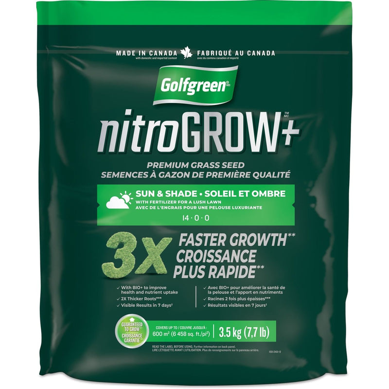 Golfgreen Nitrogrow+ Premium Nitrogen Enriched Sun and Shade Grass Seed with Fertilizer, 14-0-0, 3.5kg R4