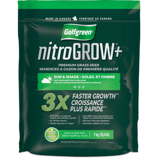Golfgreen Nitrogrow+ Premium Nitrogen Enriched Sun and Shade Grass Seed with Fertilizer, 14-0-0, 7kg R3