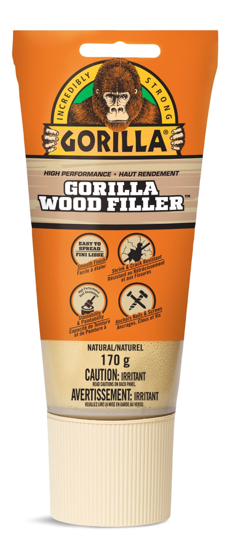 Gorilla Glue Interior/Exterior Wood Filler, For Cracks, Gouges & Holes, 6-oz Tube Y1