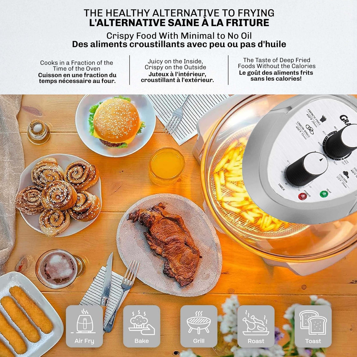 Granitestone Glass Air Fryer, Silver