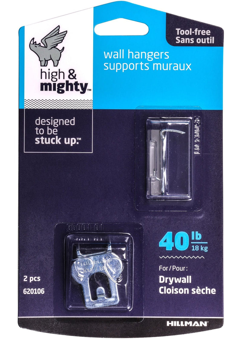 High & Mighty Canvas WAll Hanger, Easy to Remove, 40-lb Capacity, Silver, 2-pk L7
