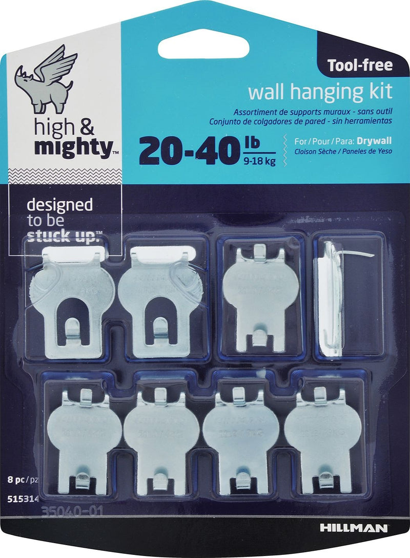 High & Mighty DrywAll Hanger, For Hanging Frames, No Tools Required, 40-lb Capacity, Silver, 8-pk C7