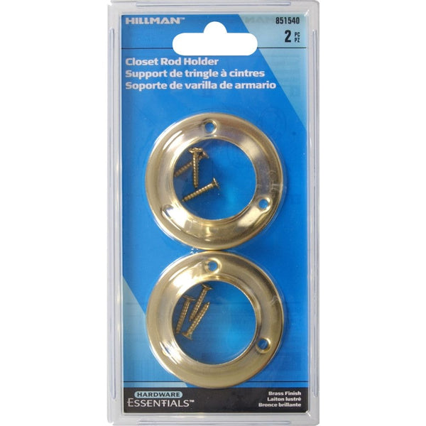 Hillman Closet Rod Holder, Mounting Hardware Included, Brass-Plated, 2-pc N7