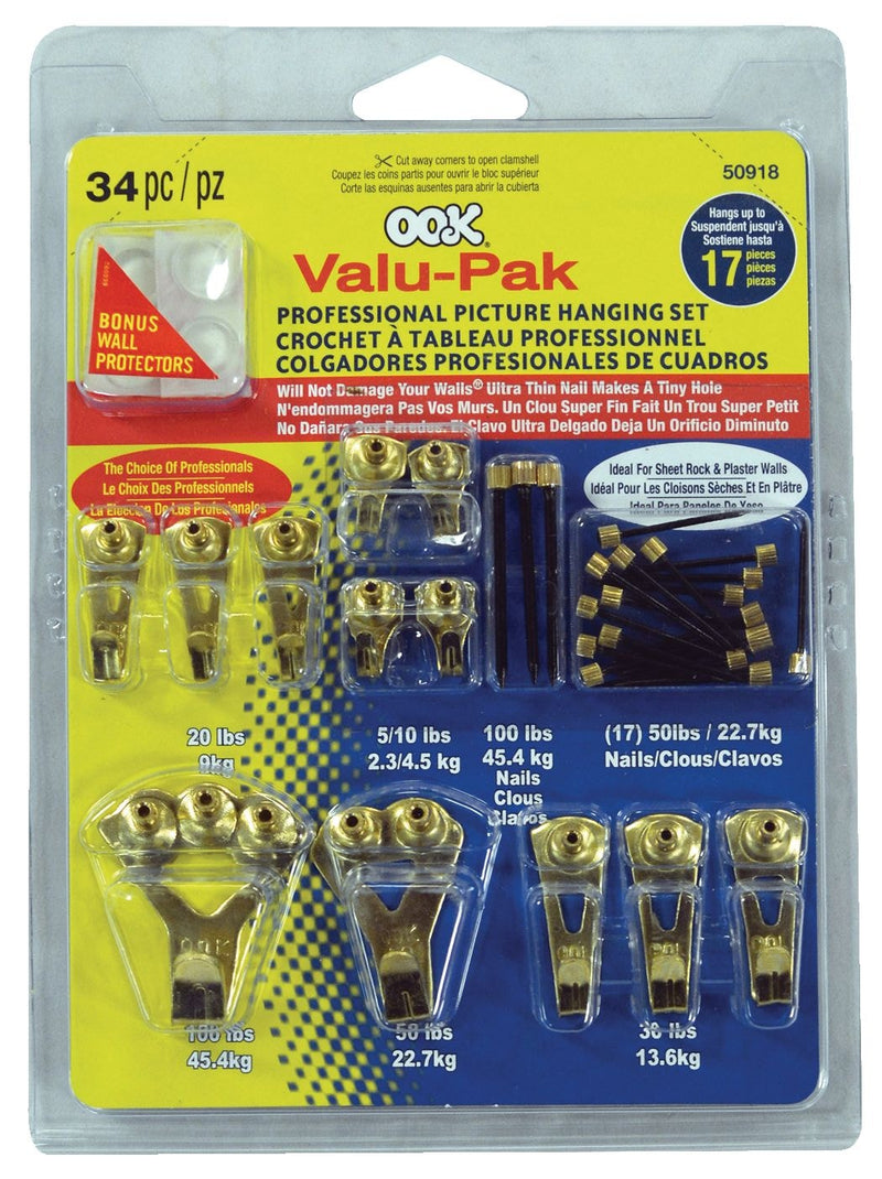 Hillman Pro Picture Hanger Kit, Brass Plated, 34-pc F6