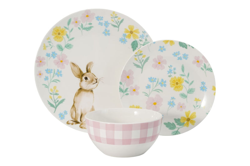 Ivy & Co Spring Bunny Porcelain Dinnerware Set, Serves 4, 12-pc, Spring Floral O3