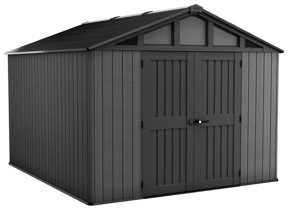 Keter Apex Resin 2-Door Outdoor Storage Shed with Full Length Skylight, Grey, 10-ft x 11.5-ft N9