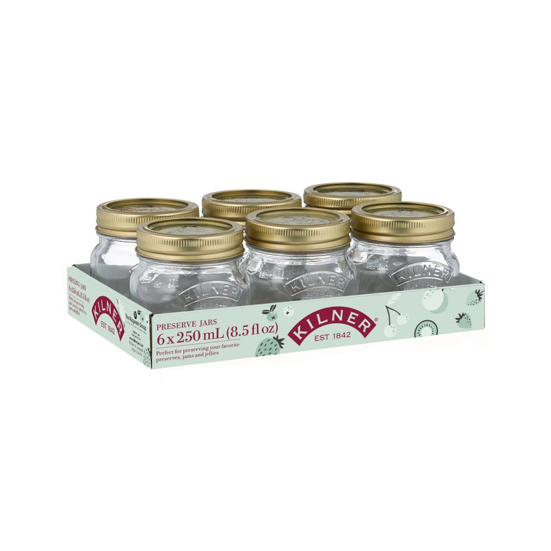Kilner Regular Mouth Glass Mason Jars with Sealing Lids, 250 mL, 6 Count N7