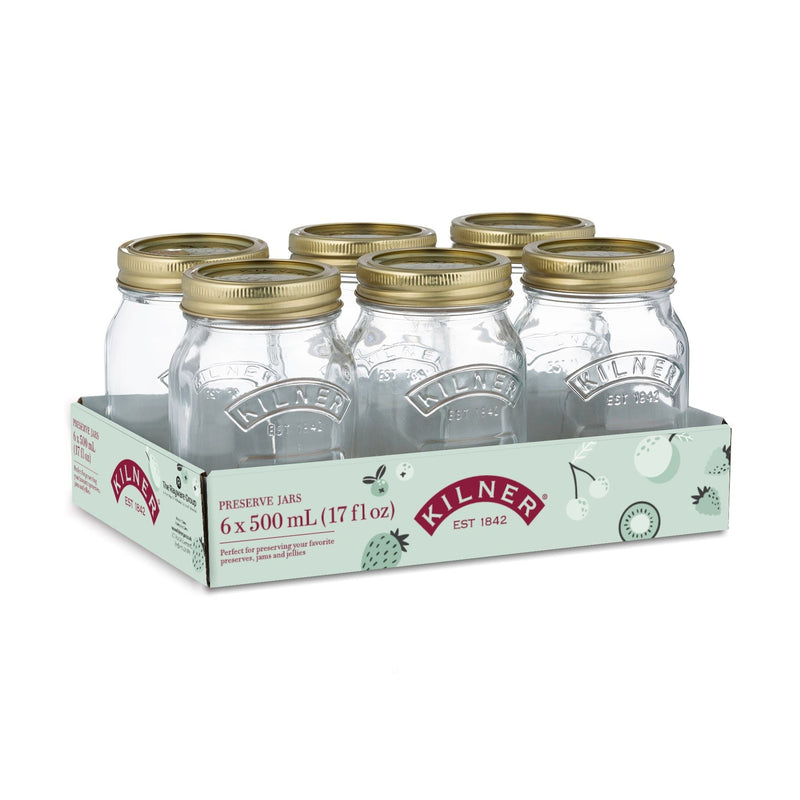 Kilner Regular Mouth Glass Mason Jars with Sealing Lids, 500 mL, 6 Count E8