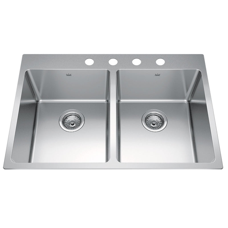 Kindred Brookmore Drop In Double Bowl 4-Hole Kitchen Sink, 30.8-in x 20.9-in x 9-in, Stainless Steel G7
