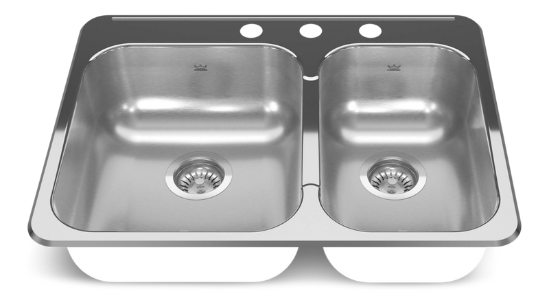 Kindred Reginox Drop In Double Bowl 3-Hole Kitchen Sink, 27.25-in. x 20.56-in, Stainless Steel K7