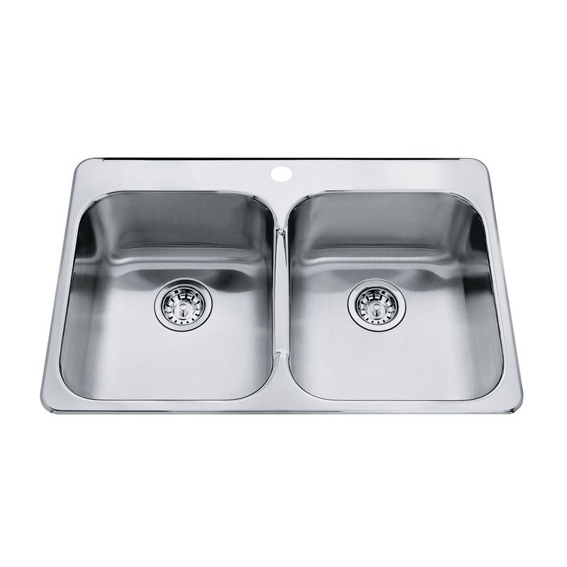 Kindred Steel Queen Top Mount Stainless Steel Double Bowl Kitchen Sink, 23x34x7-in T0