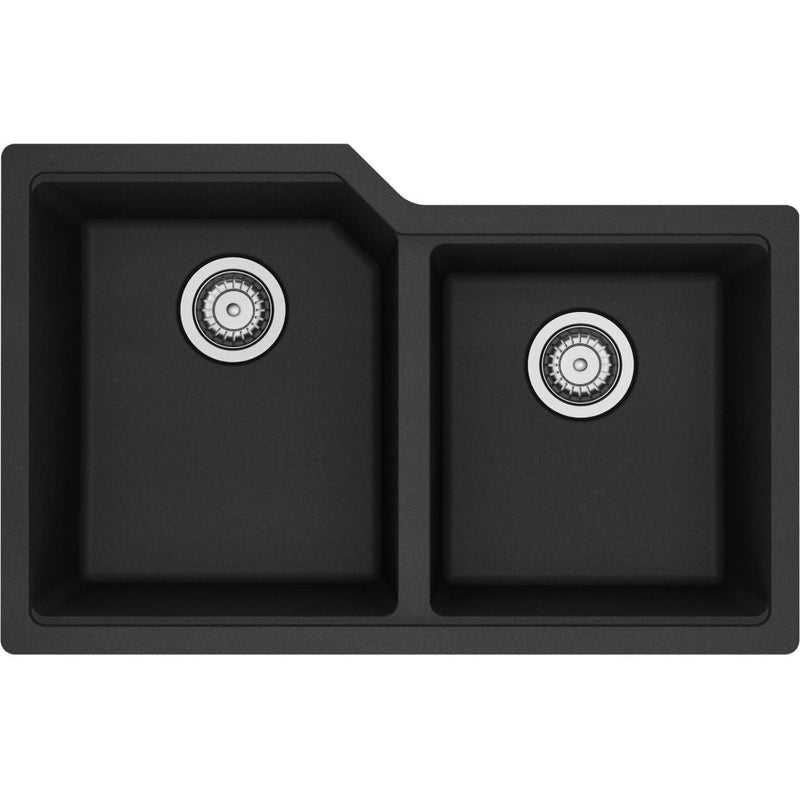 Kindred Urban Undermount Granite Double Bowl Kitchen Sink, 30.69-in x 19.69-in x 8.63-in, Onyx H6