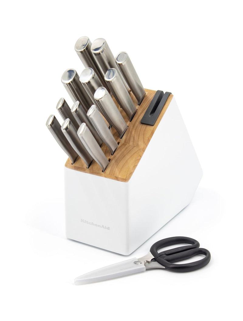 KitchenAid Stainless Knife Block Set, White, 15-pc J6