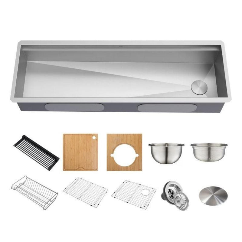 Kraus Kore 2-Tier Workstation Undermount 16-Gauge Single Bowl Kitchen Sink with 11-Piece Chef’s Kit, 57-in V9