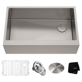Kraus Kore Apron Front Farmhouse Stainless Steel Single Bowl Kitchen Sink with Add-Ons, 33x21x10-in