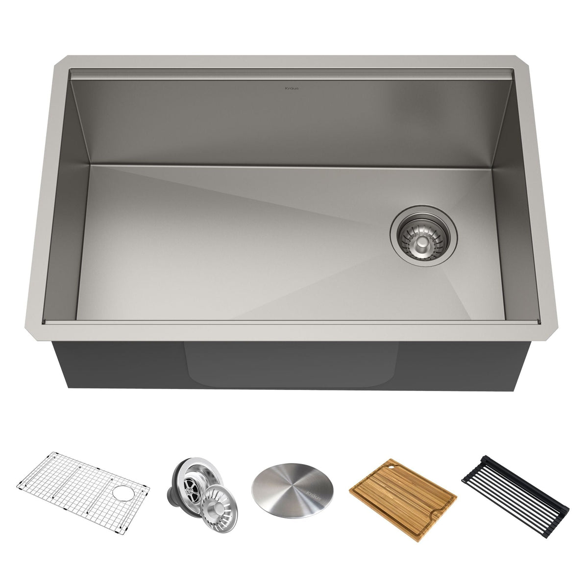 Kraus Kore Undermount Stainless Steel Single Bowl Kitchen Sink with Add-Ons, 27x19x11-in