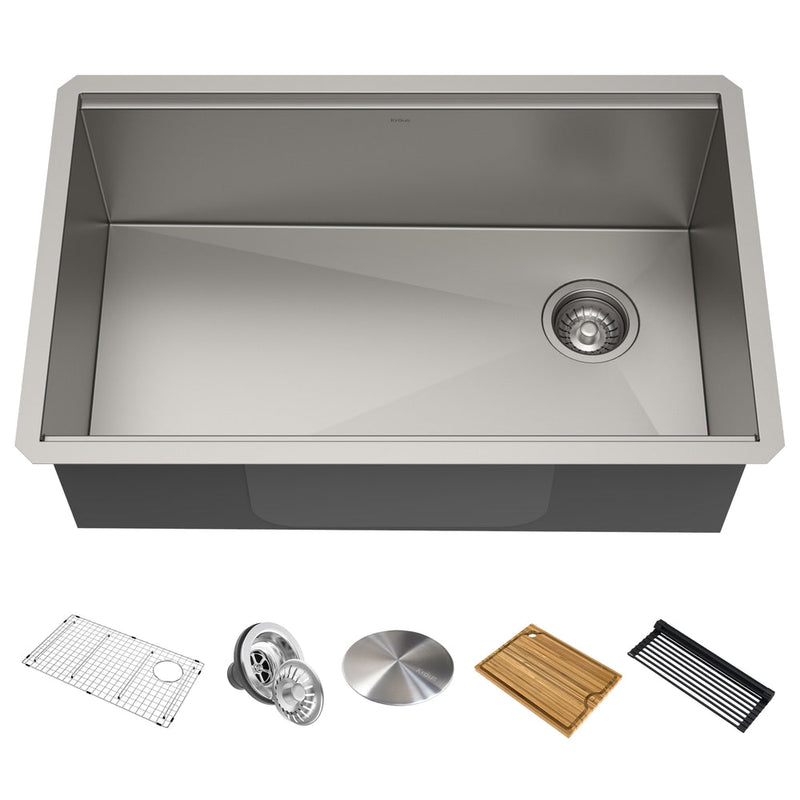 Kraus Kore Undermount Stainless Steel Single Bowl Kitchen Sink with Add-Ons, 32x19x11-in E0