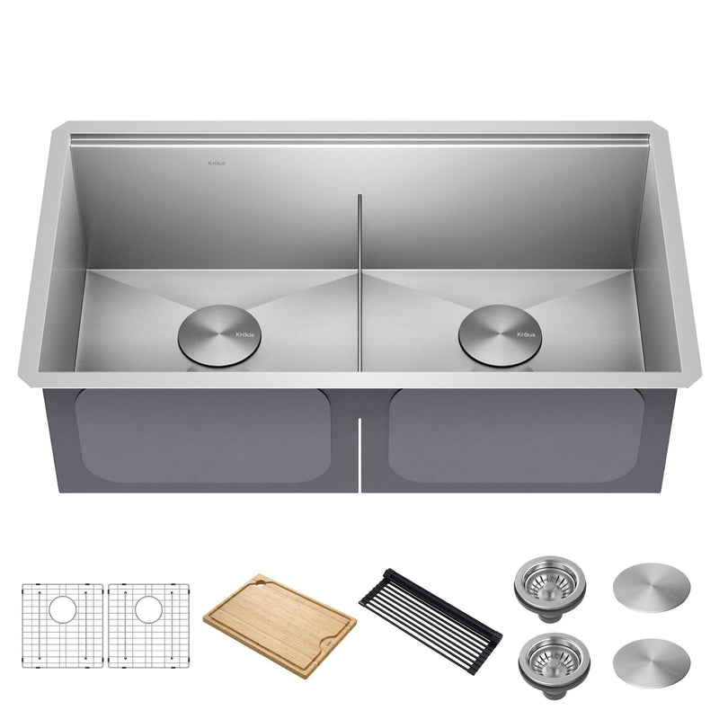Kraus Kore Undermount Stainless Steel Single Bowl Kitchen Sink with Add-Ons, 33x19x11-in W3