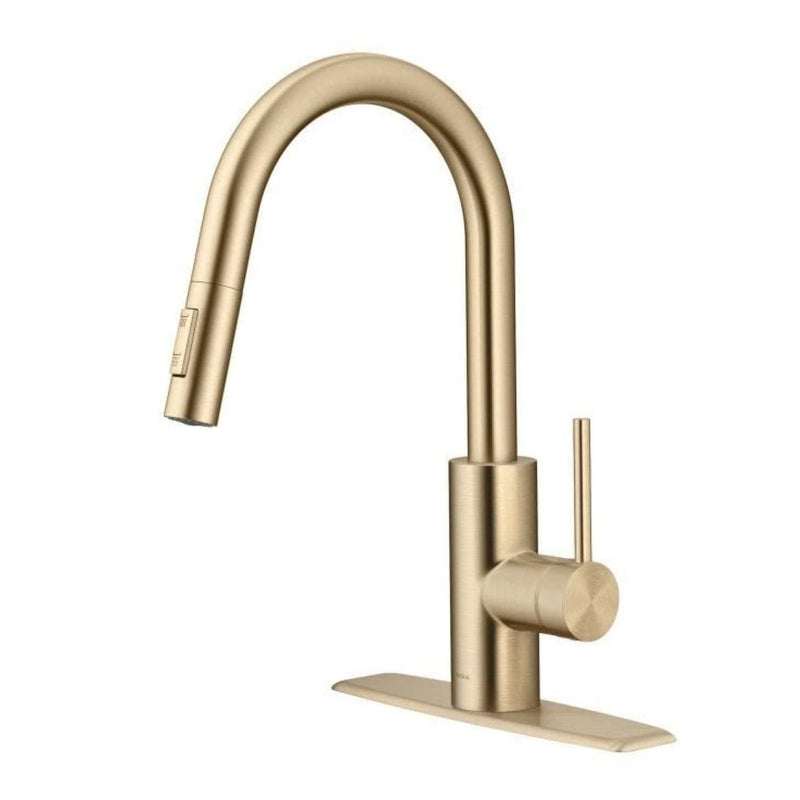Kraus Oletto Pull-Down Single Handle Kitchen Faucet with QuickDock Top Mount Installation Assembly, Spot Free Antique Champagne Bronze O1
